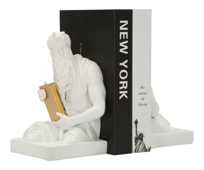 Suport carti decorativ alb cu auriu din polirasina [5]