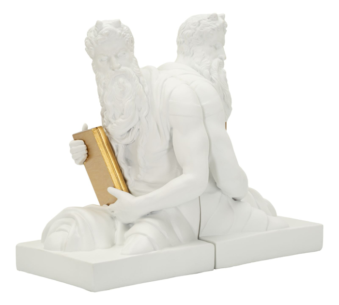 Suport carti decorativ alb cu auriu din polirasina [2]