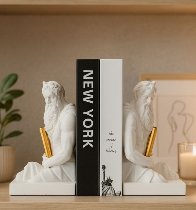 Suport carti decorativ alb cu auriu din polirasina [7]