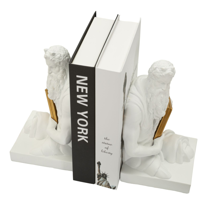 Suport carti decorativ alb cu auriu din polirasina [6]