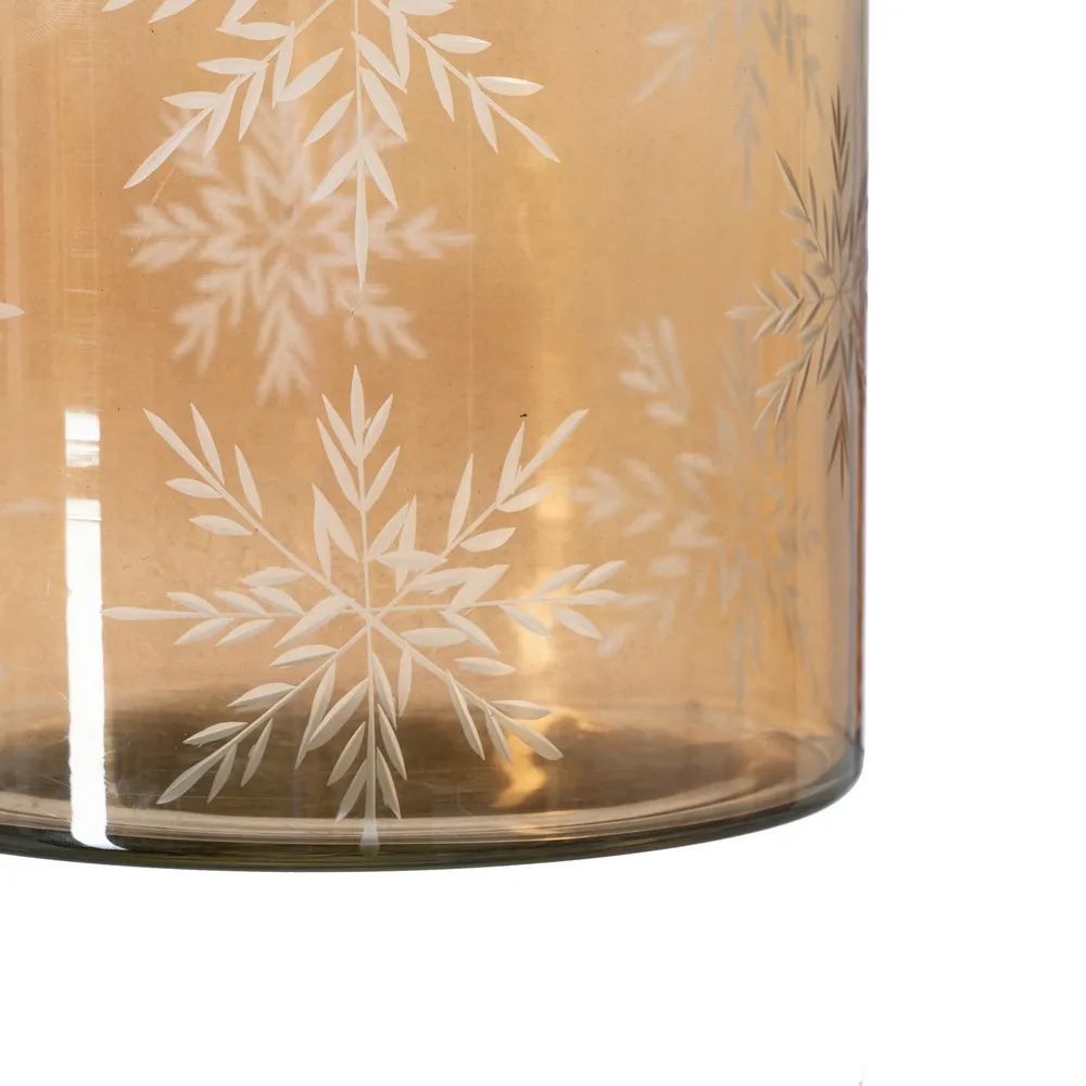 Suport de lumânări, fulgi de nea, cristal gravat, fumuriu|creativdeco.ro [6]