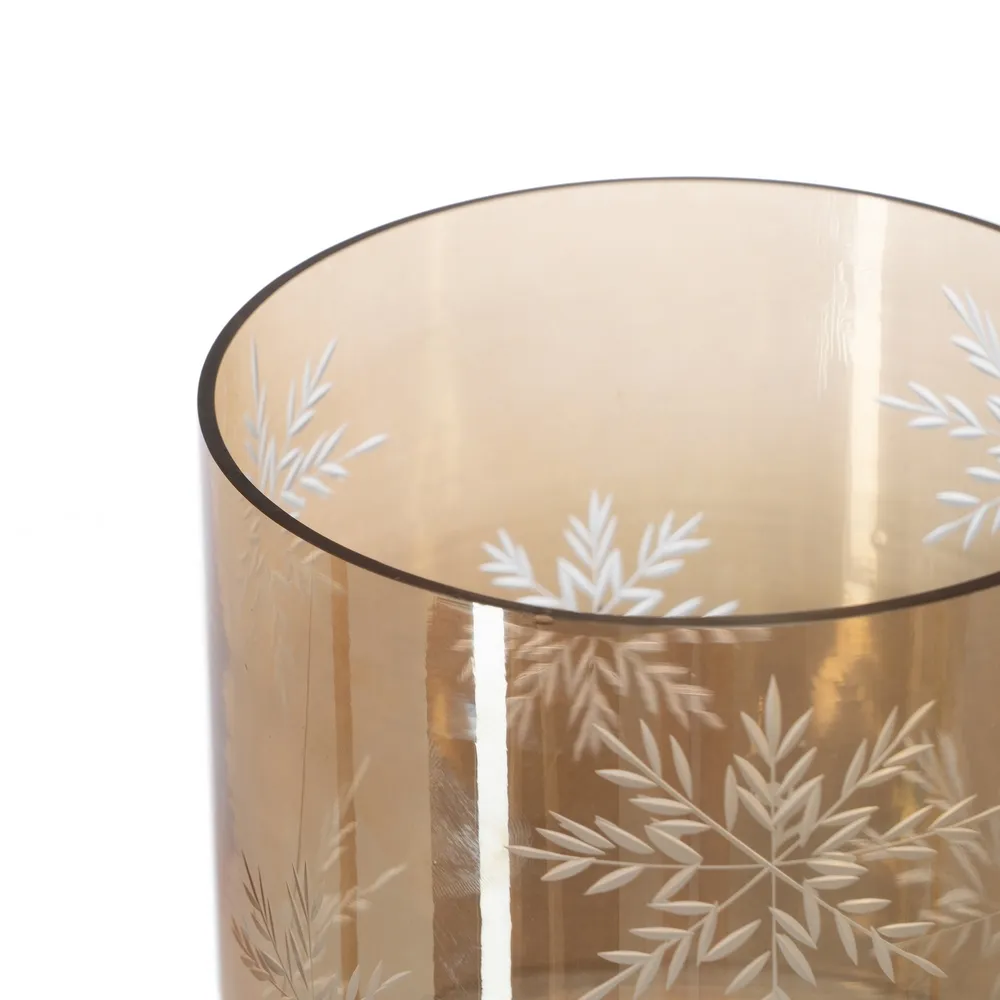 Suport de lumânări, fulgi de nea, cristal gravat, fumuriu|creativdeco.ro [3]