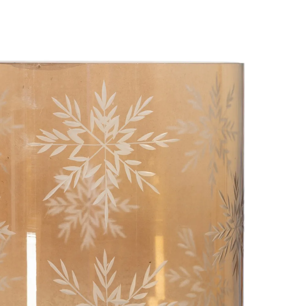 Suport de lumânări, fulgi de nea, cristal gravat, fumuriu|creativdeco.ro [5]