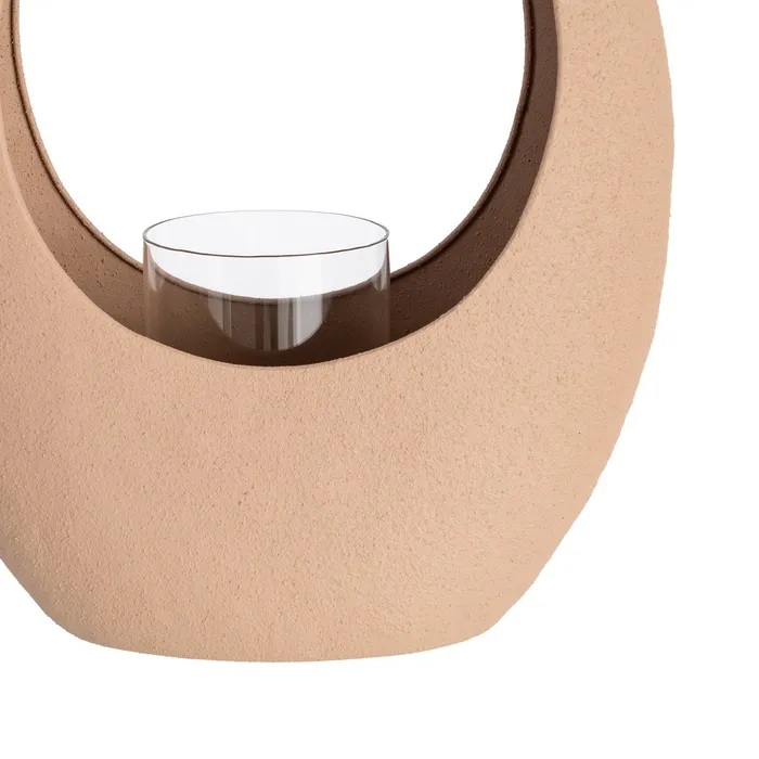 Suport decorativ pentru lumânare culoare nisip din metal și sticlă [4]