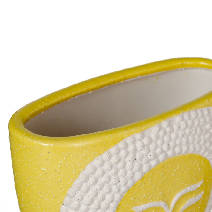 Suport ghiveci galben din ceramica cu model chip [4]