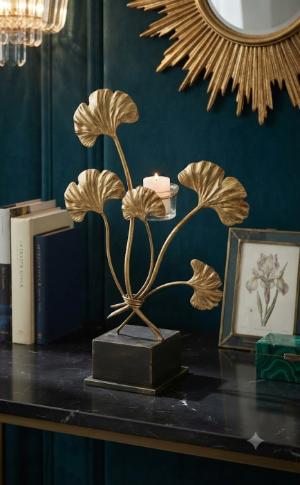 Suport lumanari Ginkgo Biloba auriu | Stil glamour CreativDeco [2]
