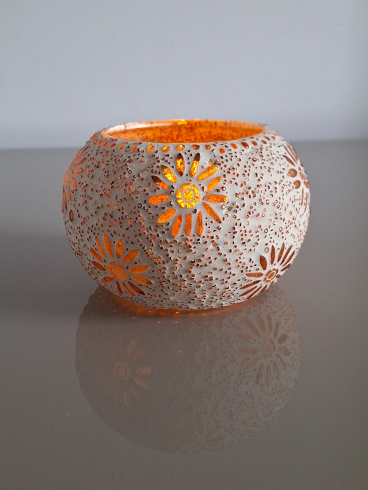 Suport lumanare handmade, sticla rasinata bej Bram 13x9cm [4]