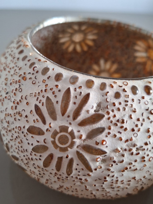 Suport lumanare handmade, sticla rasinata bej Bram 13x9cm [2]