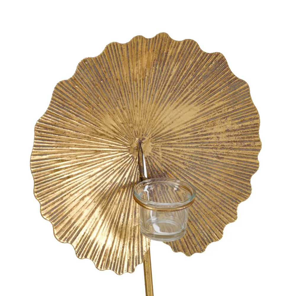 Suport lumânare frunză rotunjita metal auriu antichizat 25x14x42 CM [3]