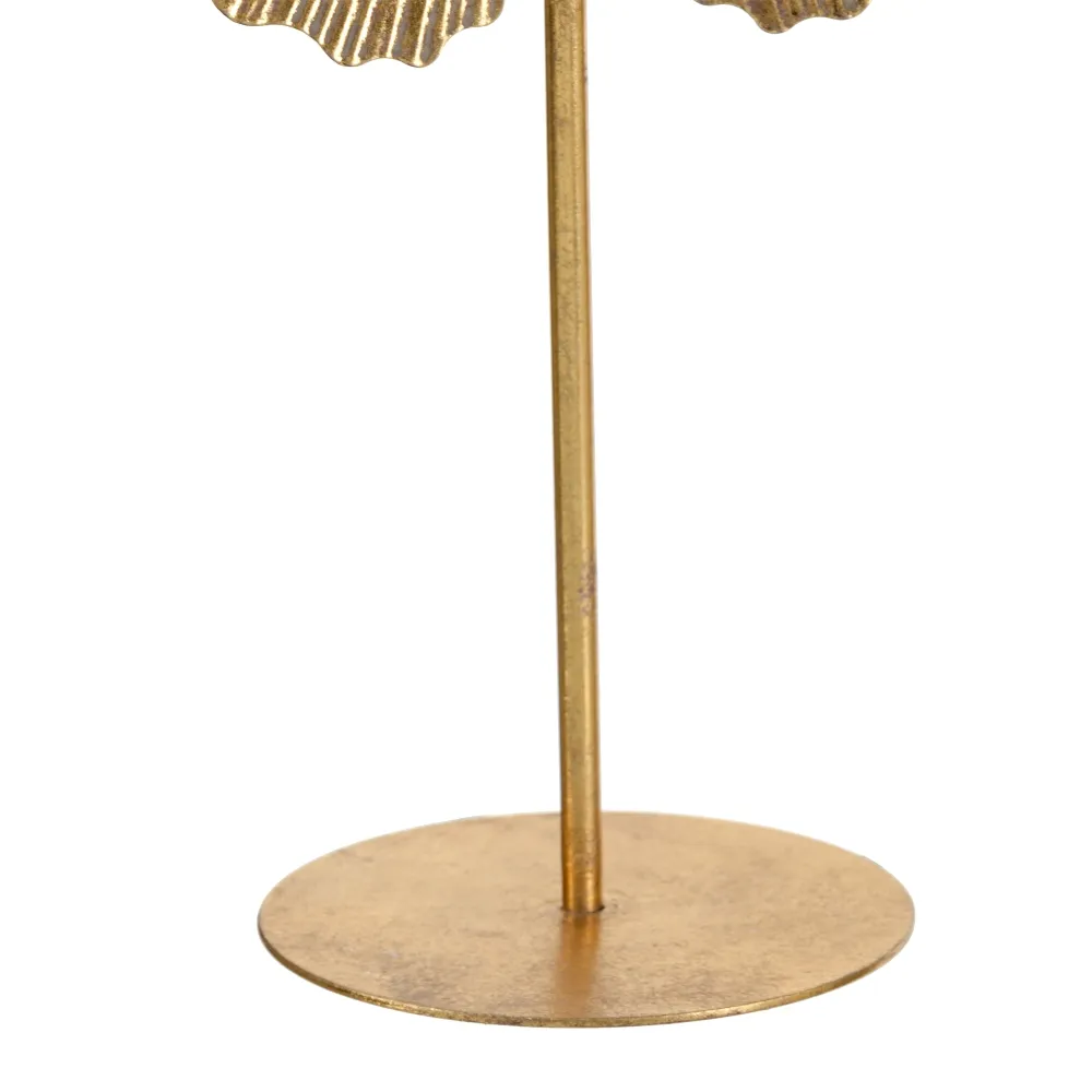 Suport lumânare frunză rotunjita metal auriu antichizat 25x14x42 CM [4]