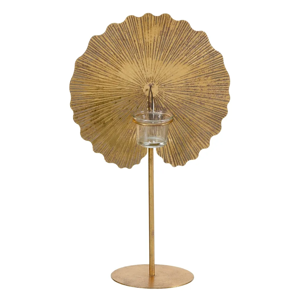 Suport lumânare frunză rotunjita metal auriu antichizat 25x14x42 CM [1]