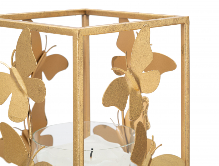 Suport lumanari auriu elegant fluturi metalici CreativDeco [3]