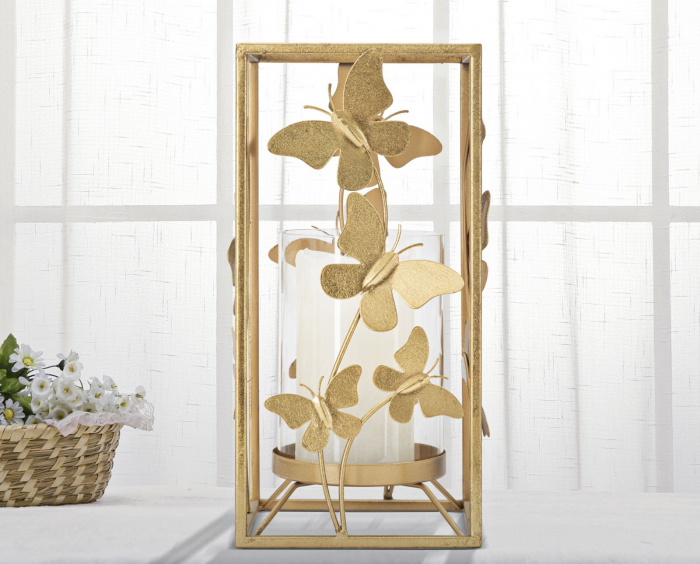Suport lumanari auriu elegant fluturi metalici CreativDeco [12]