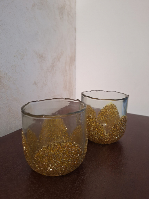 Suport lumanare Strass, sticla, auriu [5]