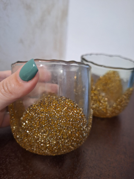 Suport lumanare Strass, sticla, auriu [4]