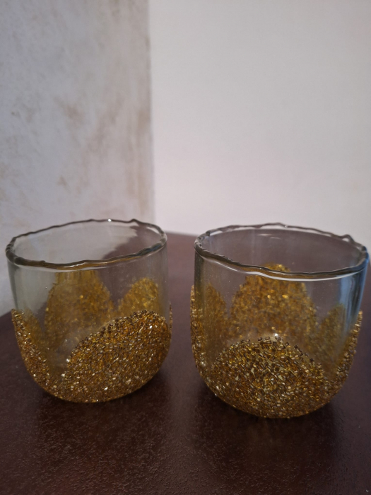 Suport lumanare Strass, sticla, auriu [7]