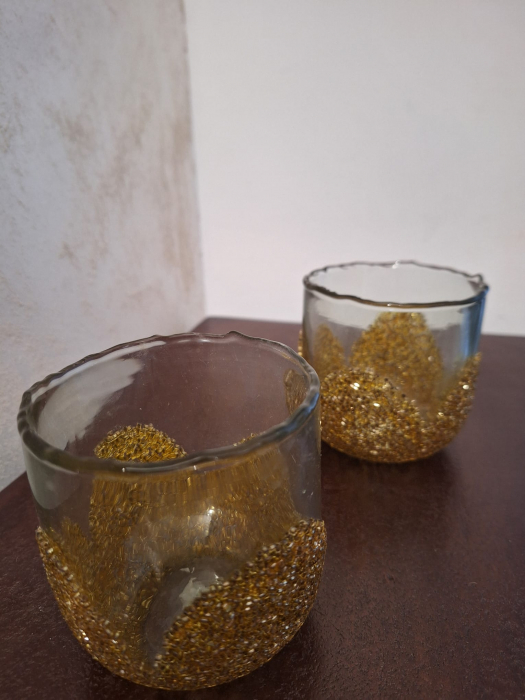 Suport lumanare Strass, sticla, auriu [6]