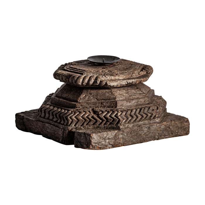 Suport lumanare etnic unicat lemn reciclat|Decor eco-friendly [4]