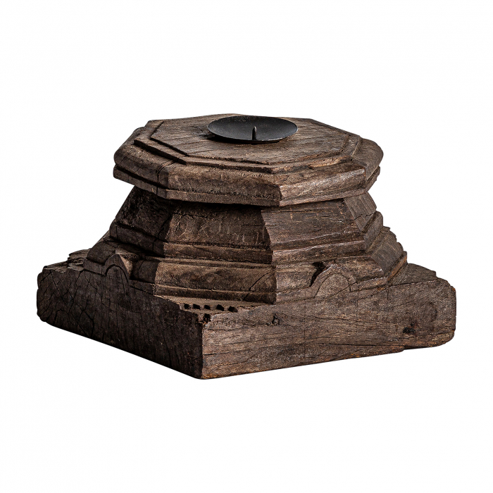 Suport lumanare etnic unicat lemn reciclat|Decor eco-friendly [5]