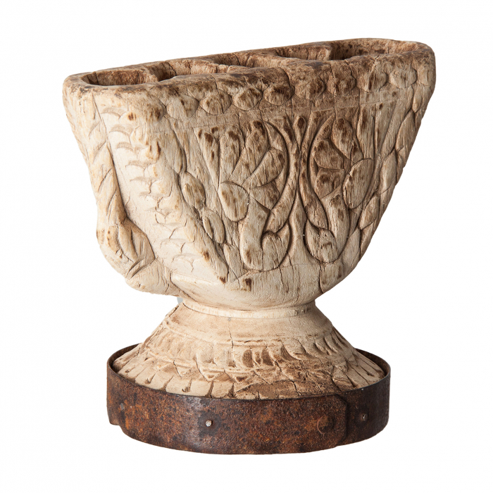 Suport lumanare etnic lemn tec alb antic|Suporturi decorative [4]