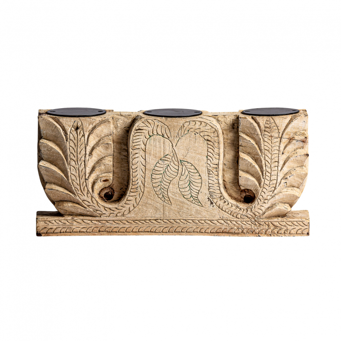 Suport lumanare etnic lemn tec mare|Suporturi decorative [3]