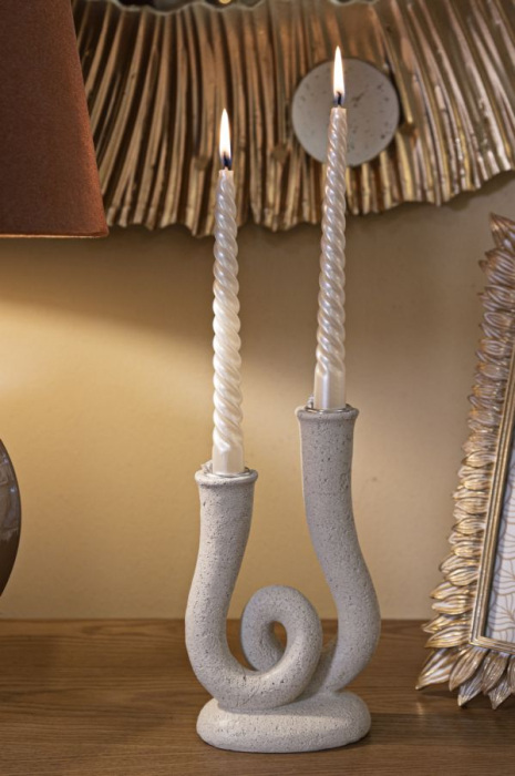 Suport lumânări dublu din rășină alb nisip, 12×7×20 cm [2]