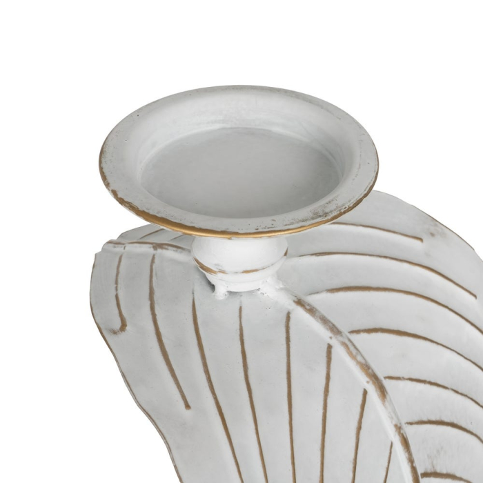 Suport pentru lumânare decorativ foarte înalt cu frunză sculptată din metal alb - CreativDeco [3]