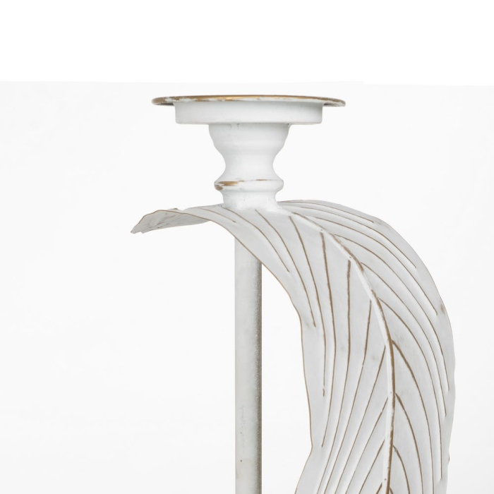 Suport pentru lumânare decorativ foarte înalt cu frunză sculptată din metal alb - CreativDeco [4]