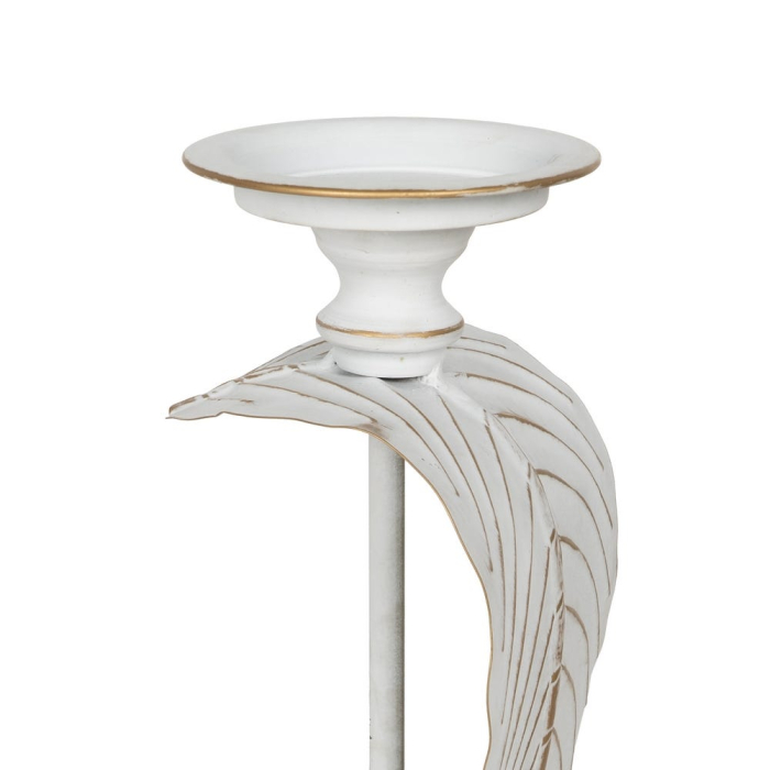 Suport pentru lumânare decorativ înalt cu frunză sculptată din metal alb - CreativDeco [4]
