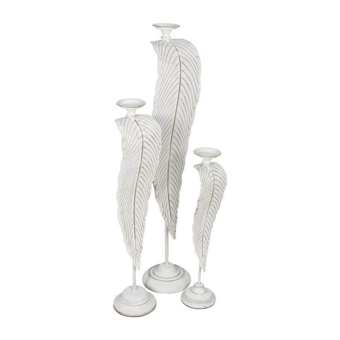 Suport pentru lumânare decorativ înalt cu frunză sculptată din metal alb - CreativDeco [2]