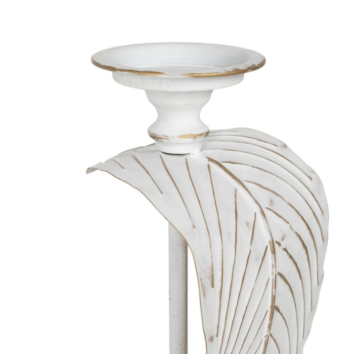 Suport pentru lumânare decorativ înalt cu frunză sculptată din metal alb - CreativDeco [4]
