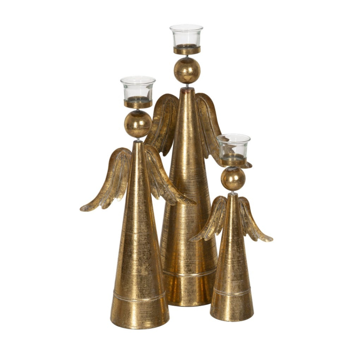 Suport pentru lumânare înger cu aripi din metal auriu și sticlă - CreativDeco [2]