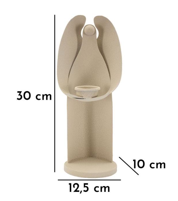 Suport pentru lumânare în formă de înger stilizat din metal crem, cu aripi curbe [7]