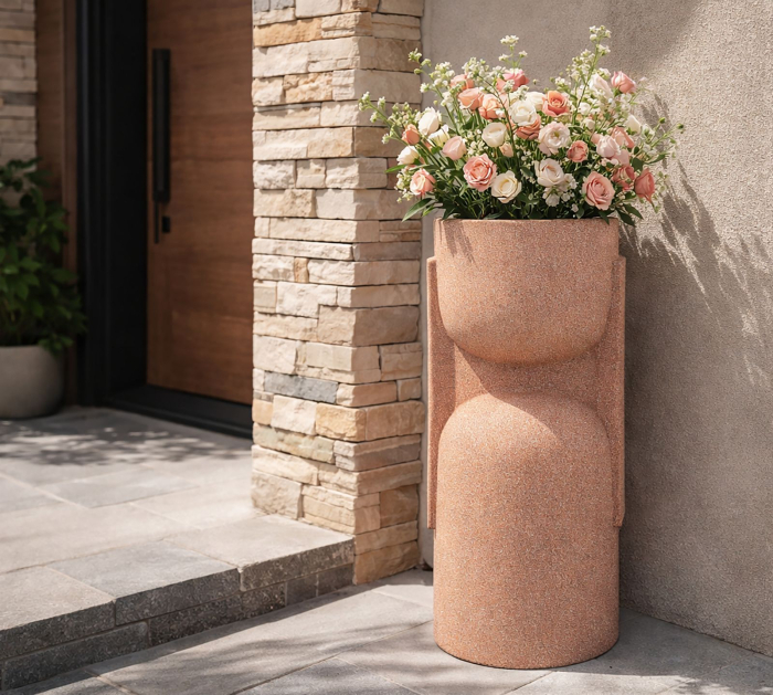 Suport pentru plante și flori exterior roșu din rășină cu design futurist [2]