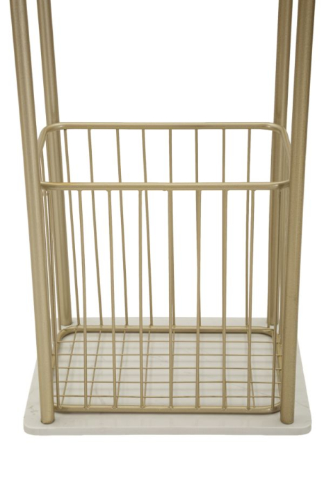 Suport pentru prosoape din metal auriu cu raft și coș depozitare [5]