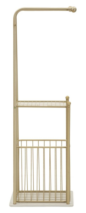Suport pentru prosoape din metal auriu cu raft și coș depozitare [2]