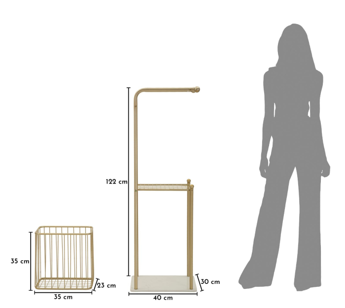 Suport pentru prosoape din metal auriu cu raft și coș depozitare [9]