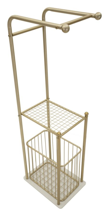 Suport pentru prosoape din metal auriu cu raft și coș depozitare [4]