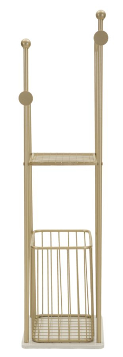 Suport pentru prosoape din metal auriu cu raft și coș depozitare modern [3]