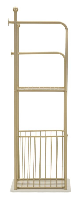 Suport pentru prosoape din metal auriu cu raft și coș depozitare modern [2]
