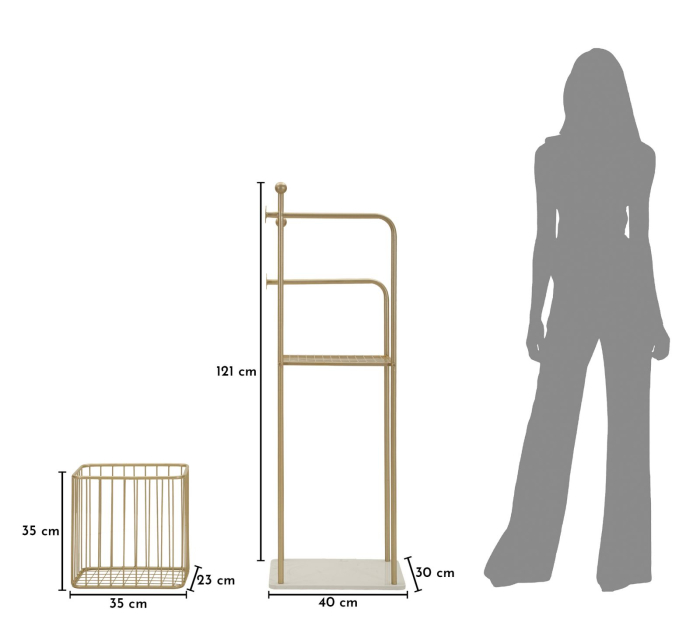 Suport pentru prosoape din metal auriu cu raft și coș depozitare modern [7]