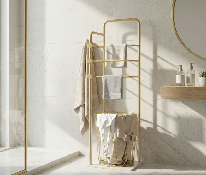 Suport pentru prosoape din metal auriu cu bază marmură și suport hârtie [8]