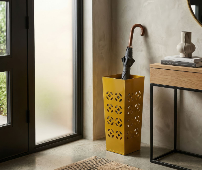 Suport pentru umbrele din metal galben muștar cu model perforat decorativ [6]