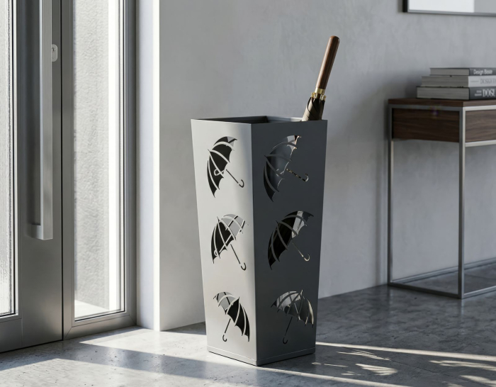 Suport pentru umbrele din metal gri cu decupaje decorative umbrelă [6]