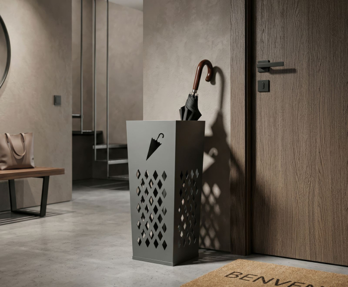 Suport pentru umbrele din metal gri cu decupaje geometrice romb [6]