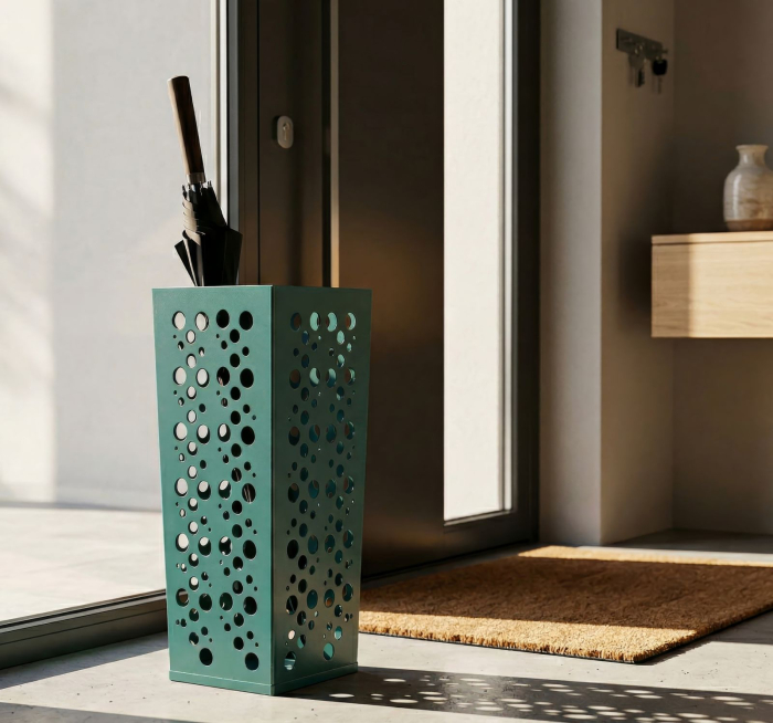 Suport pentru umbrele din metal verde petrol cu model perforat decorativ [6]