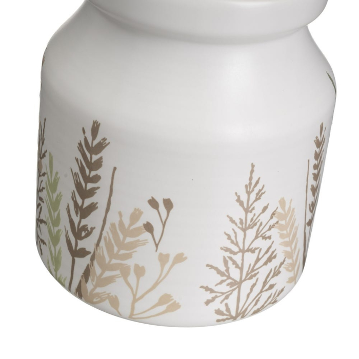 Suport pentru ustensile din stoneware alb cu imprimeu de ierburi și patru ustensile din lemn [3]