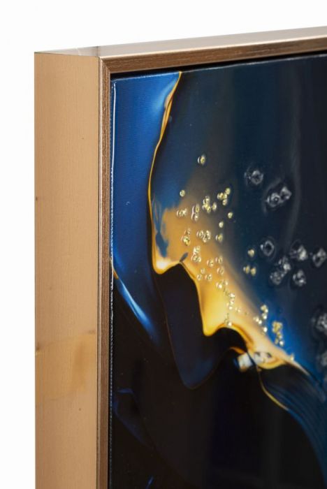 Tablou abstract albastru auriu 60x90 cm – textură tridimensională pe pânză cu accente metalice [3]