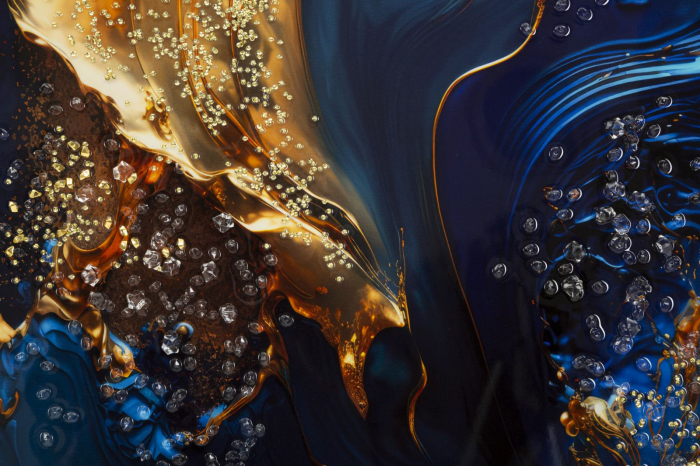 Tablou abstract albastru aur 60x90 cm – efect tridimensional pe pânză cu detalii aurii [2]