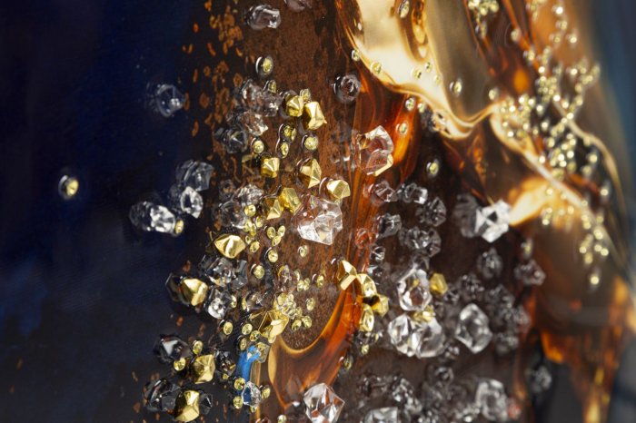 Tablou abstract albastru aur 60x90 cm – efect tridimensional pe pânză cu detalii aurii [5]